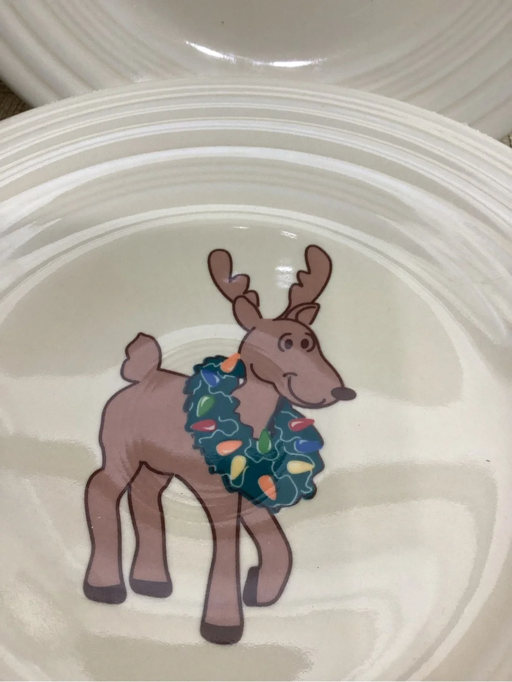 Fiesta Homer Laughlin Yellow Reindeer Plates with Green Wreath - Set of 2 9”